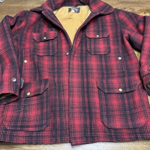 Vintage 50s Woolrich Mackinaw Wool Red Plaid Jacket Men's 46‎ VINTAGE - Picture 1 of 16